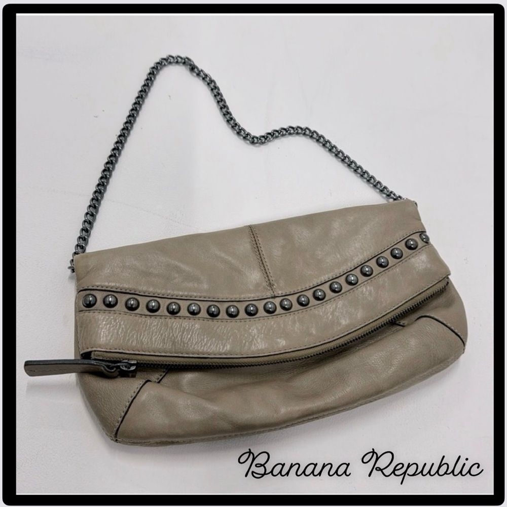 Banana Republic Thick Leather Clutch Bag Embellished with Metal Studs